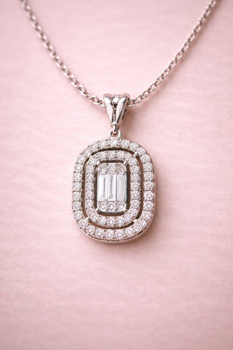 14K Gold Emerald Cut Diamond Necklace