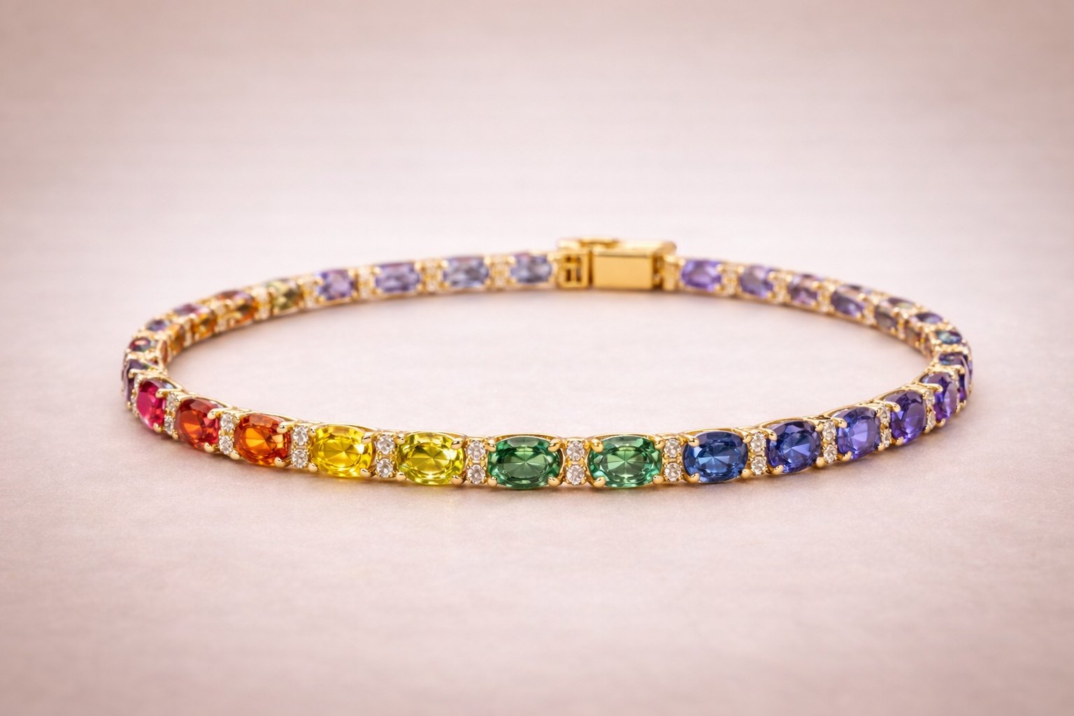 14K Gold Rainbow Sapphire & Diamond Tennis Bracelet