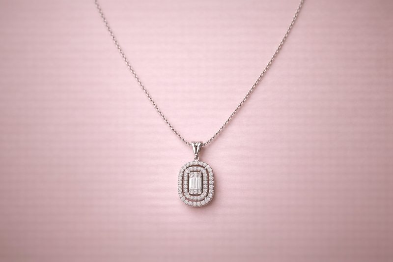 14K Gold Emerald Cut Diamond Necklace