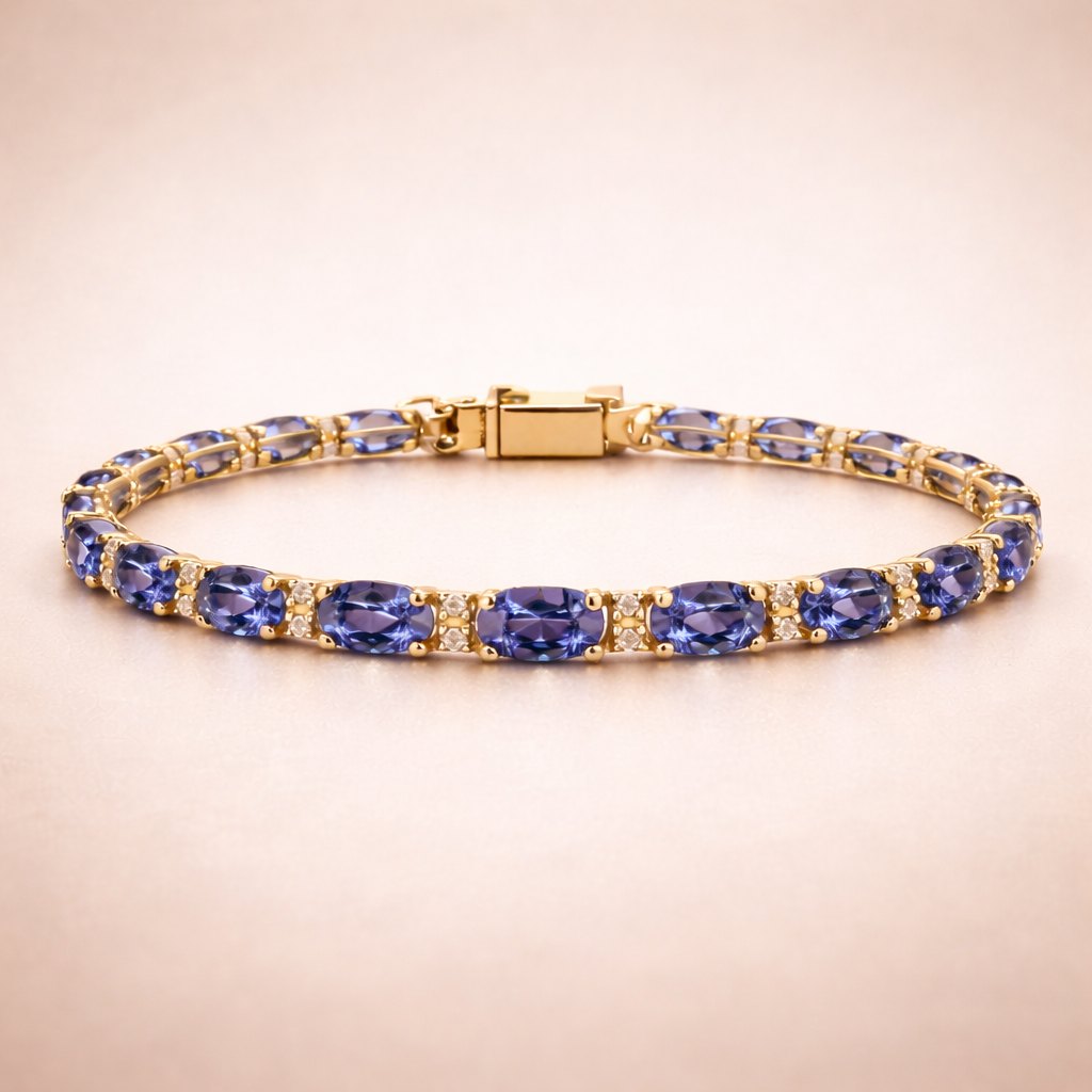 14K Gold Tanzanite & Diamond Tennis Bracelet