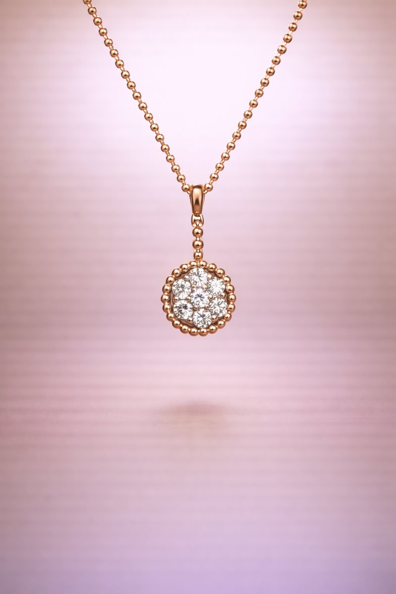 18K Gold Diamond Beaded Pendant Necklace