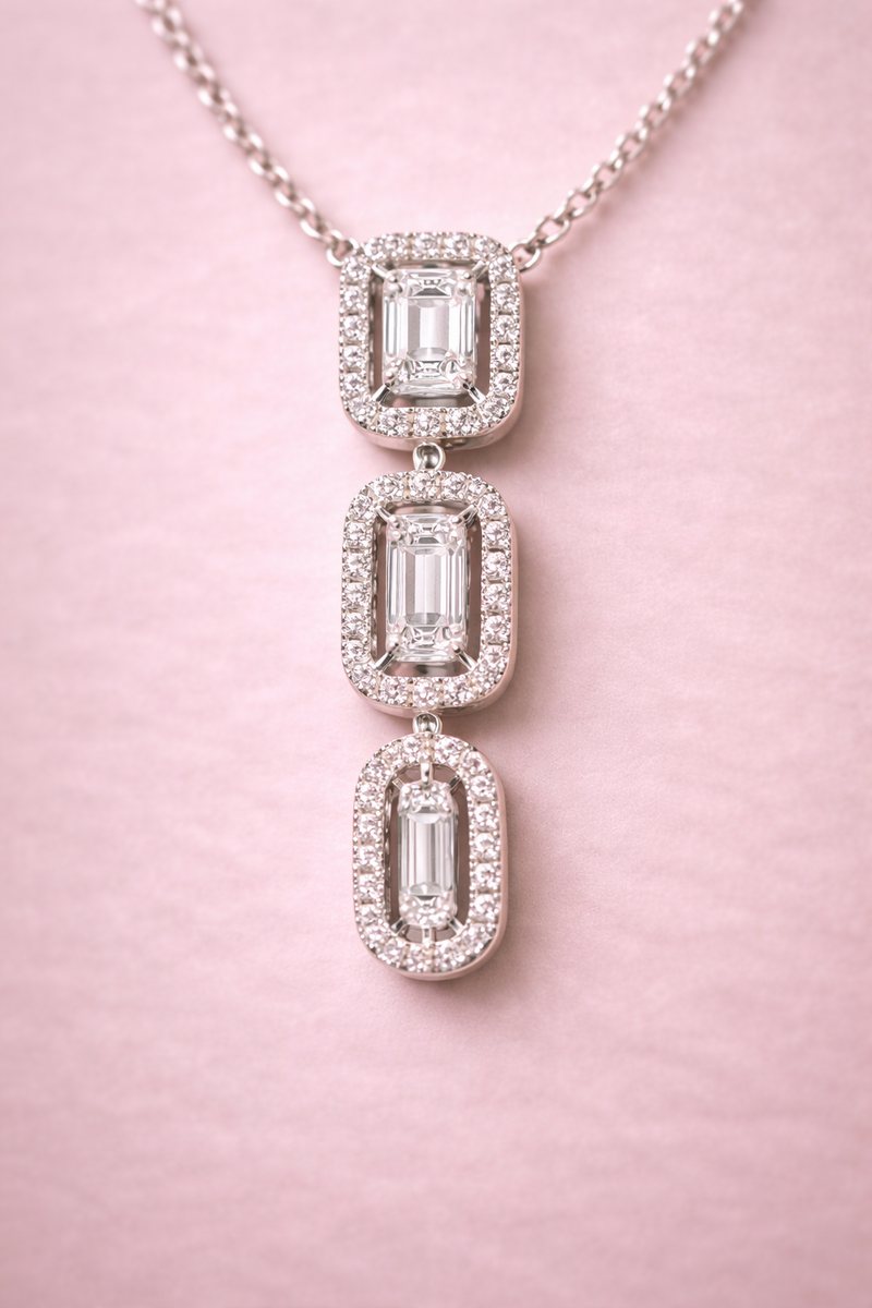14K Gold Emerald-Cut Diamond Necklace
