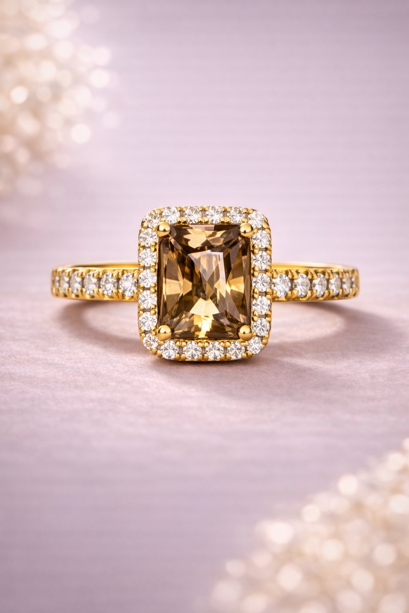 Kerasus 01 – 14K Gold Smokey Topaz & Diamond Ring